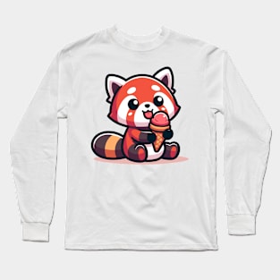 Sweet Treat Delight: Red Panda's Ice Cream Joy Long Sleeve T-Shirt